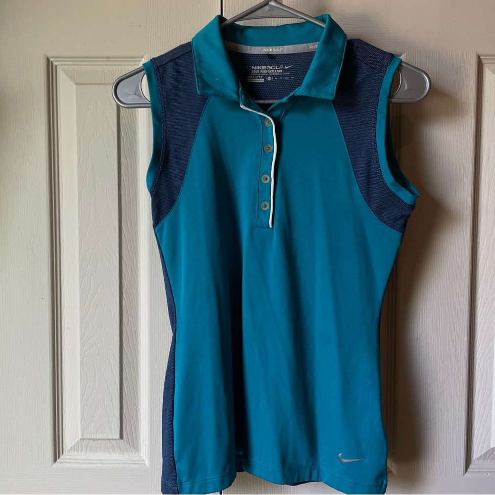 Nike Blue Sleeveless Fitted Polo Tank